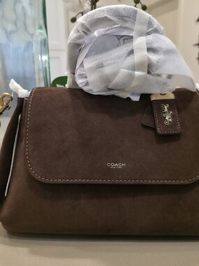 Coach Slouchy Rogue Top Handle Satchel Bag in Chocolate Brown Suede